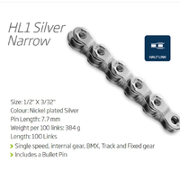 KMC HL1 Chain 1/2 x 3/32" Half Link Single Speed (Silver/Silver)