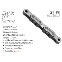 KMC Z1-EHX Chain 1/2 x 3/32" Single Speed EPT (Silver/Silver)